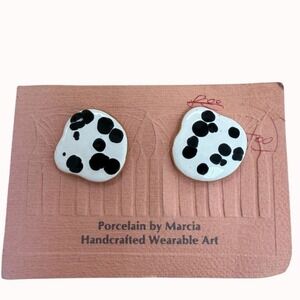 Porcelain By Marcia Handcrafted Black & White Polka Dot Earrings